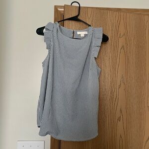 Navy and White Striped Ruffle Sleeve Blouse